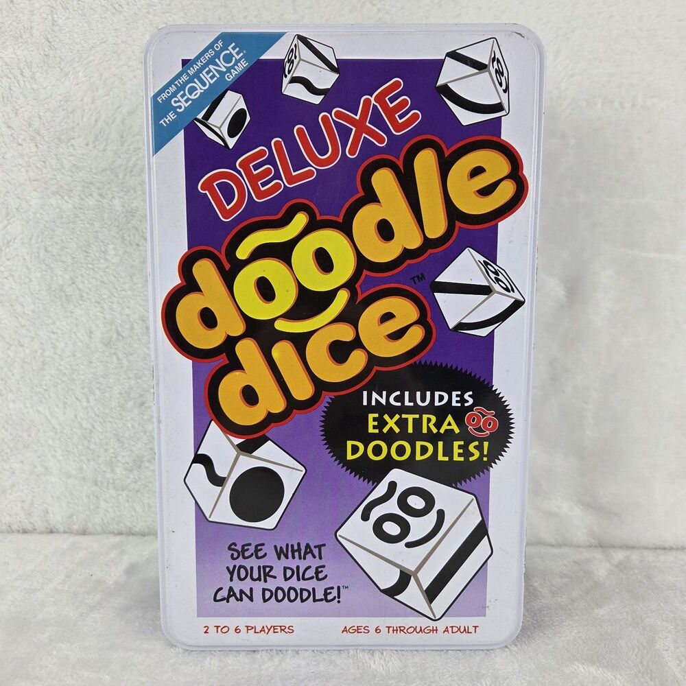 Doodle Dice Deluxe Game Jax 2005 Extra Doodles - Tin  English & Spanish Complete